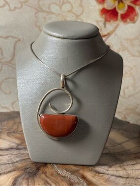 Carnelian Agate Sterling Silver Asymmetrical Swirl Pendant Handmade